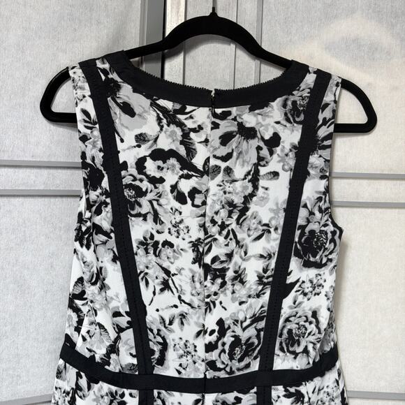 Talbots Monet Flowers A Line Black & White Chiffon Dress - Size 8 - Picture 4 of 14